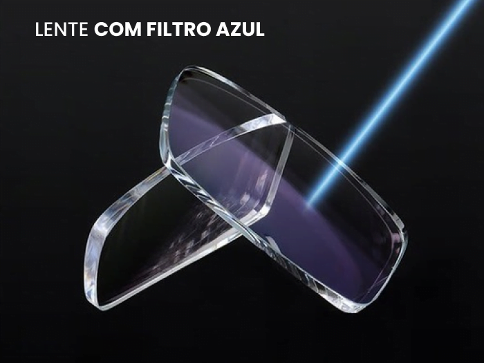 Lentes com filtro azul com feixe de luz azul